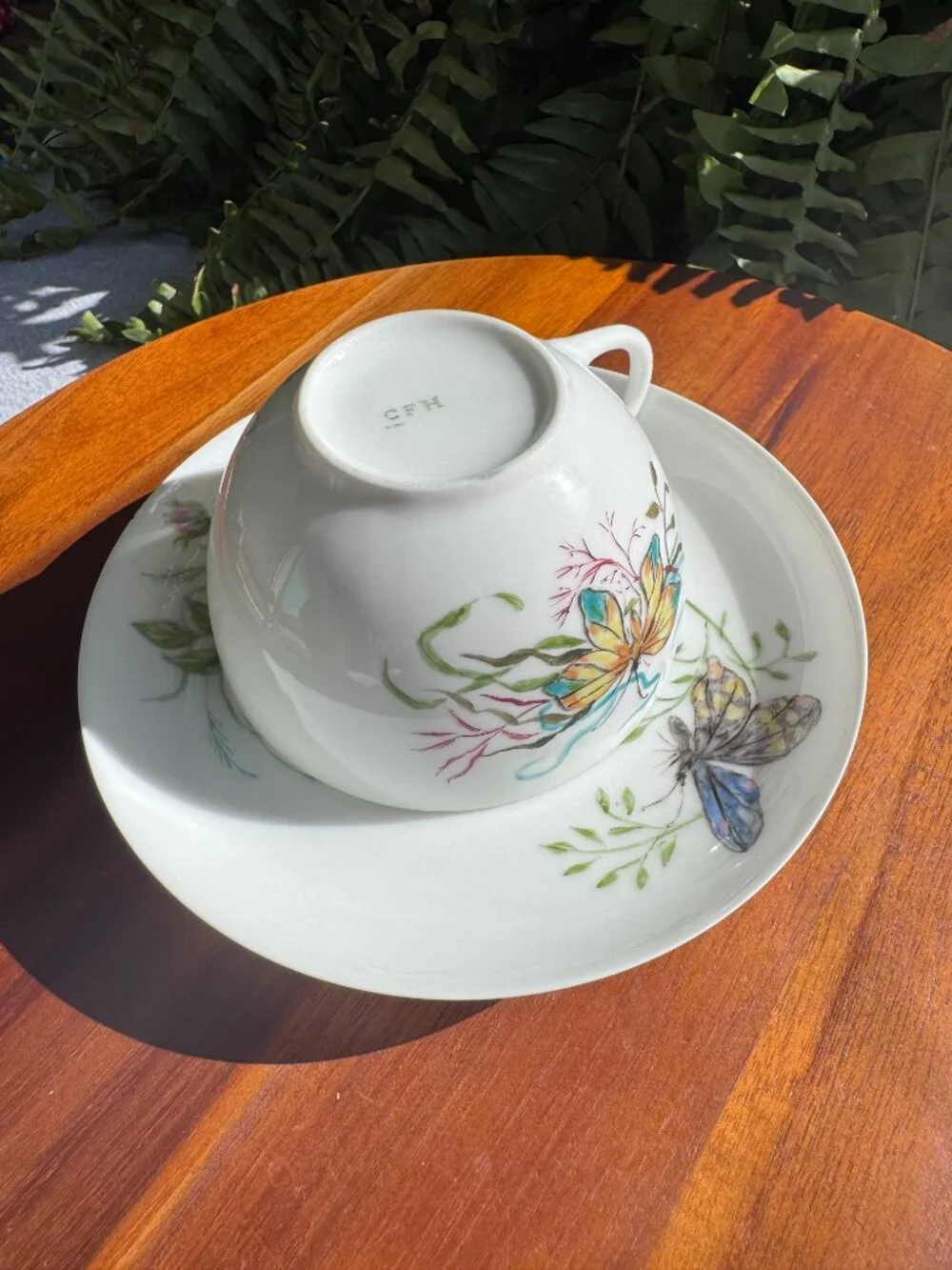 Rare Antique CFH Limoges Porcelain Floral Teacup and Saucer French Bone China